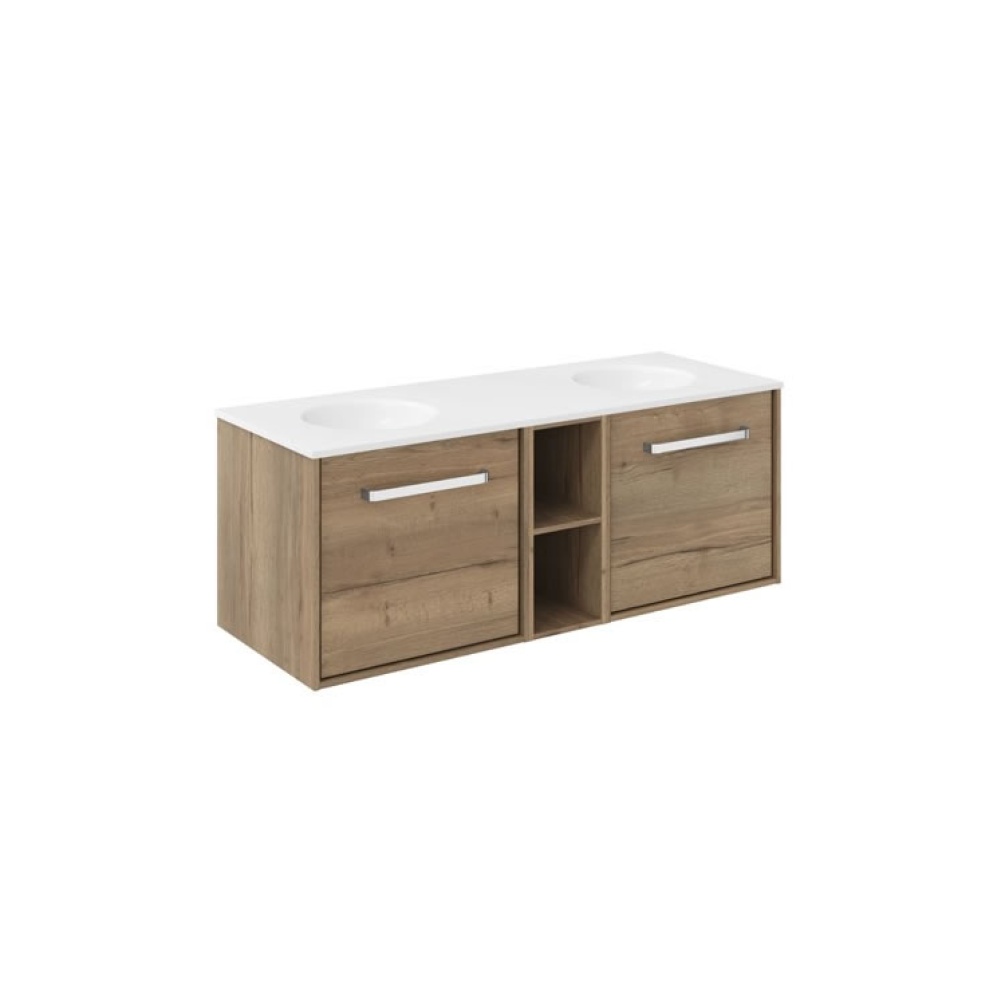 Cutout image of Crosswater Infinity 1200mm Windsor Oak Wall-Hung Vanity Unit & Double Basin