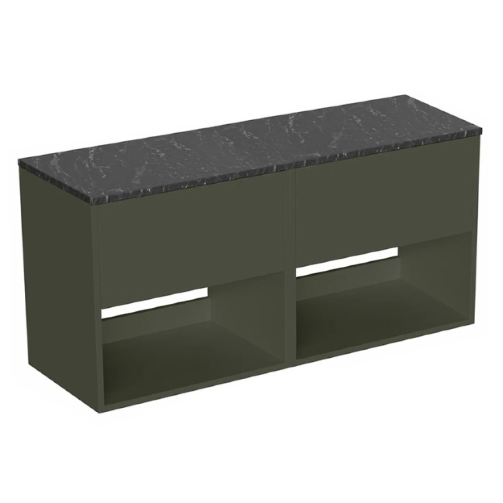 Cut out image of the Britton Hackney Earthy Green 1000mm Double Wall Hung Vanity Unit & Marquina Worktop