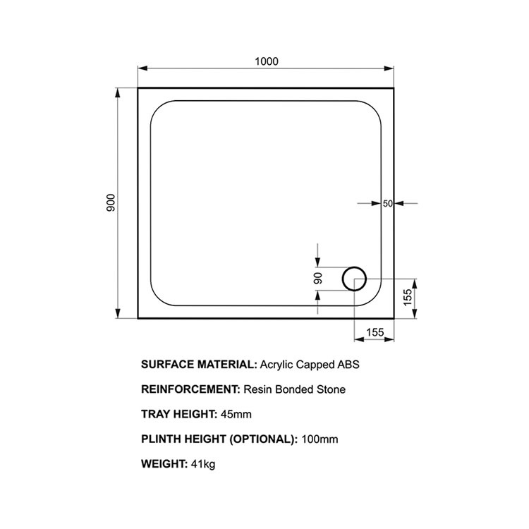 Kudos KStone 1000x900 Rectangle Shower Tray Sanctuary Bathrooms