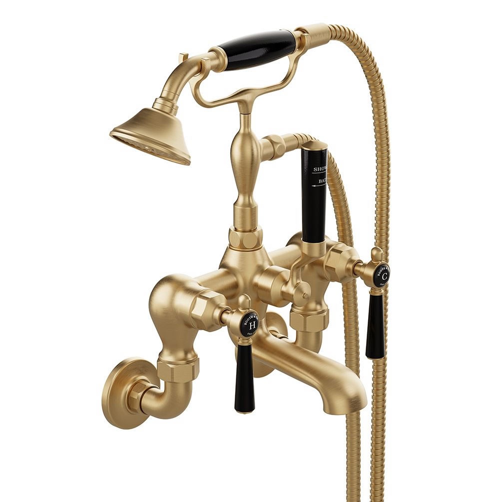 Booth & Co. Axbridge Black Lever Brushed Brass Wall Mounted Bath Shower Mixer