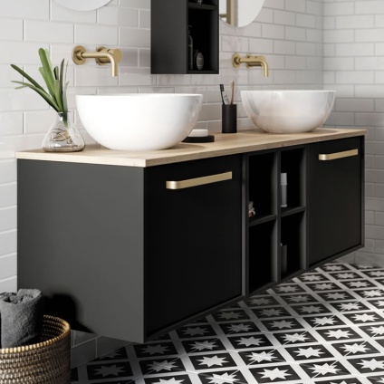 Lifestyle image of Crosswater Infinity 1400mm Matt Black Wall-Hung Vanity Unit & Worktop