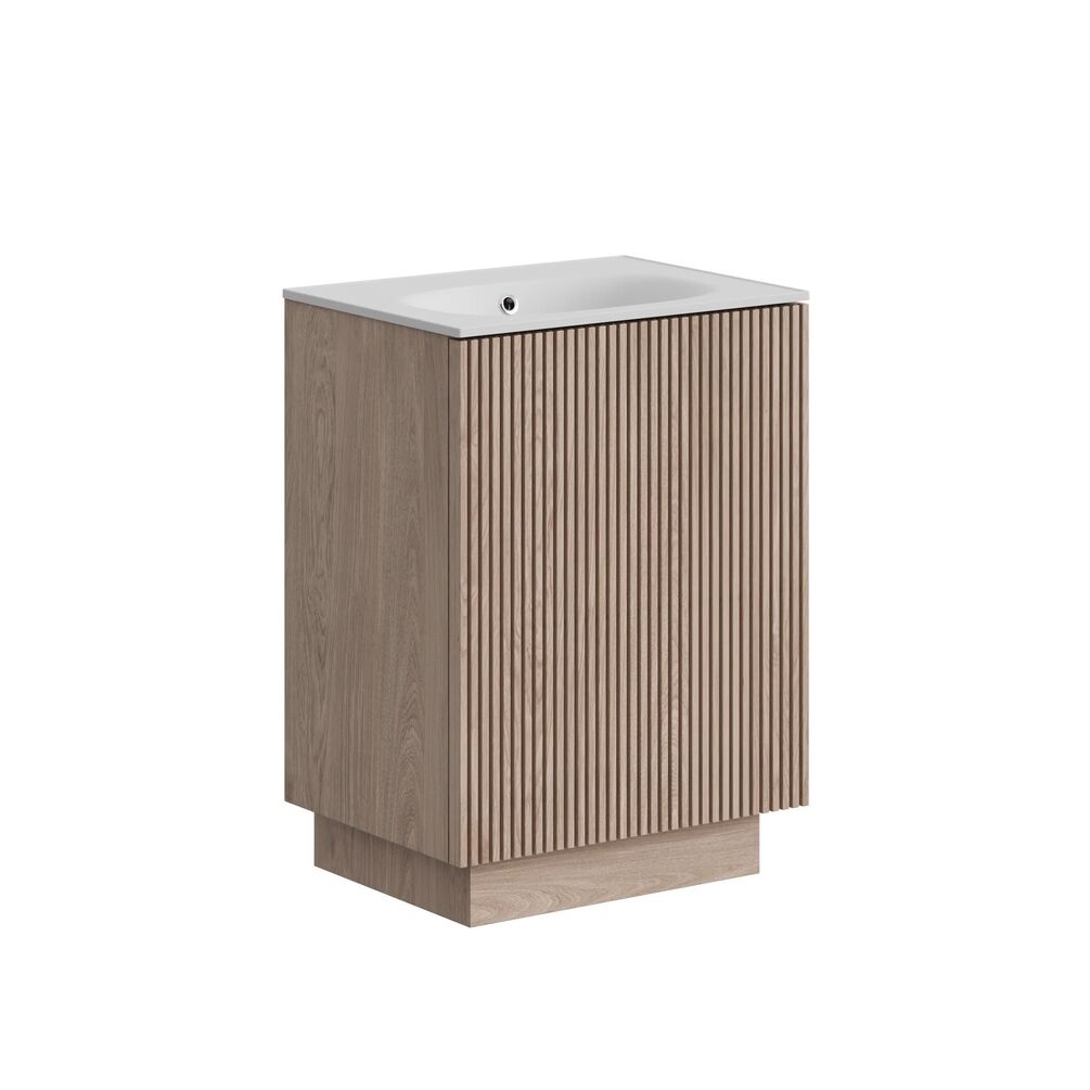 Crosswater Limit Modern Oak 600mm Floorstanding Vanity Unit & Matt White Basin