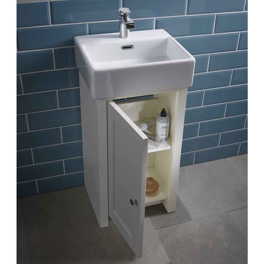 Tavistock Lansdown 430mm Matt Linen White Cloakroom Unit & Basin - Lifestyle Image