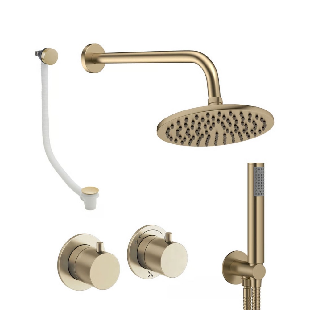 Cutout image of Crosswater Module Brushed Brass Triple Outlet Shower Bath Set