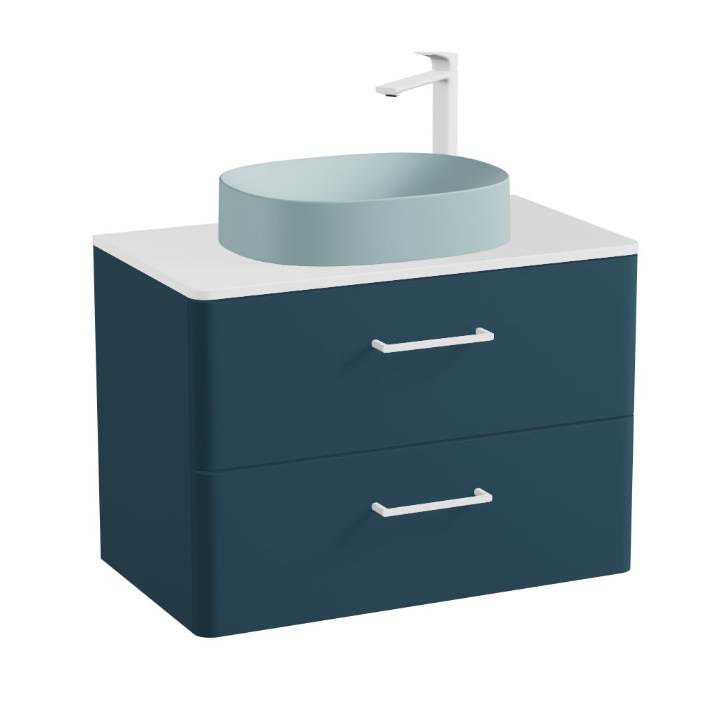 Vado Cameo 800mm Atlantic Blue Wall Hung 2 Drawer Vanity Unit, Gloss Worktop & Cove Blue Basin