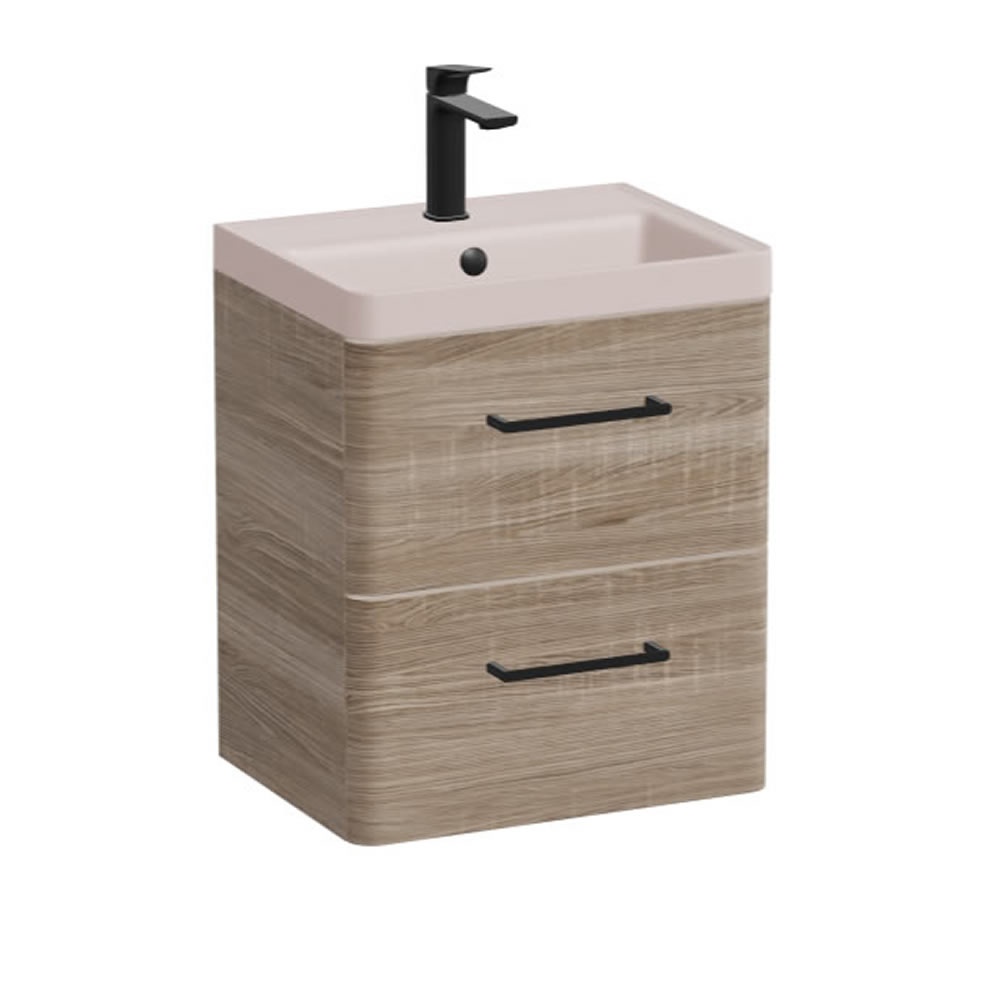 Vado Cameo 500mm Atlantic Blue Wall Hung 2 Drawer Vanity Unit & Pink Clay Basin