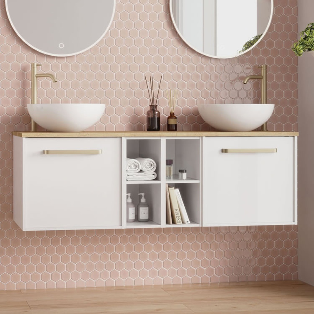 Lifestyle image of Crosswater Infinity 1400mm White Gloss Vanity Unit & Worktop