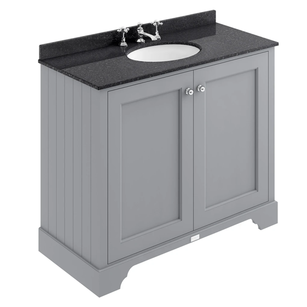 Photo of Bayswater Plummett Grey 1000mm 2 Door Vanity Unit & Black Worktop