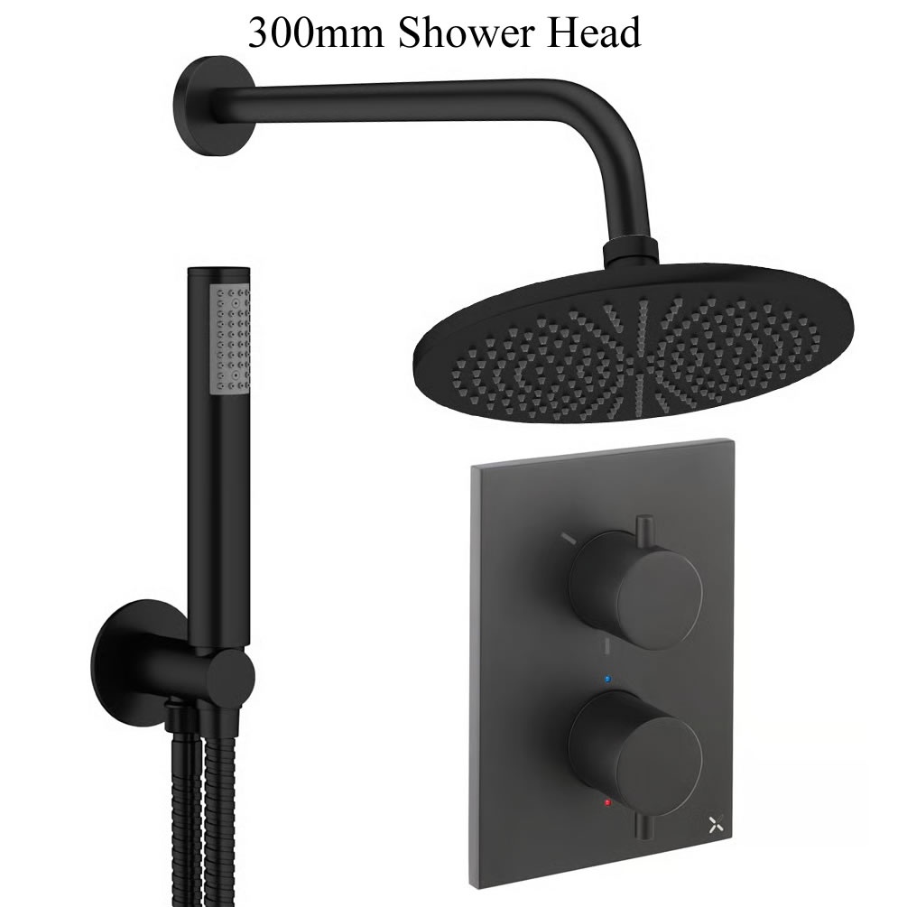 Cutout image of Crosswater Crossbox Matt Black Dual Outlet Rainfall Shower Set