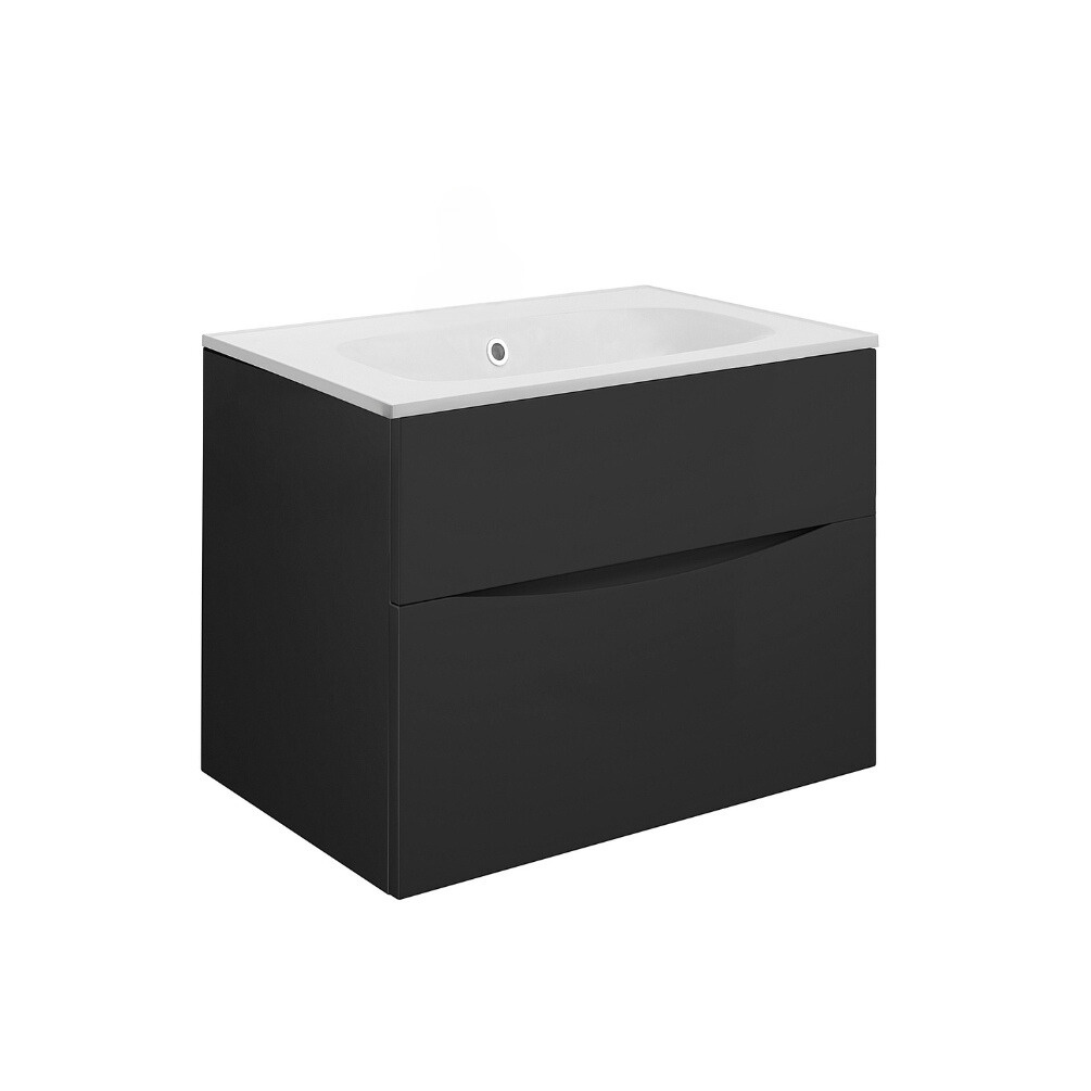 Product Cut out image of the Crosswater Glide II Matt Black 700mm Double Drawer Unit with Matt White 0 Tap Hole Basin