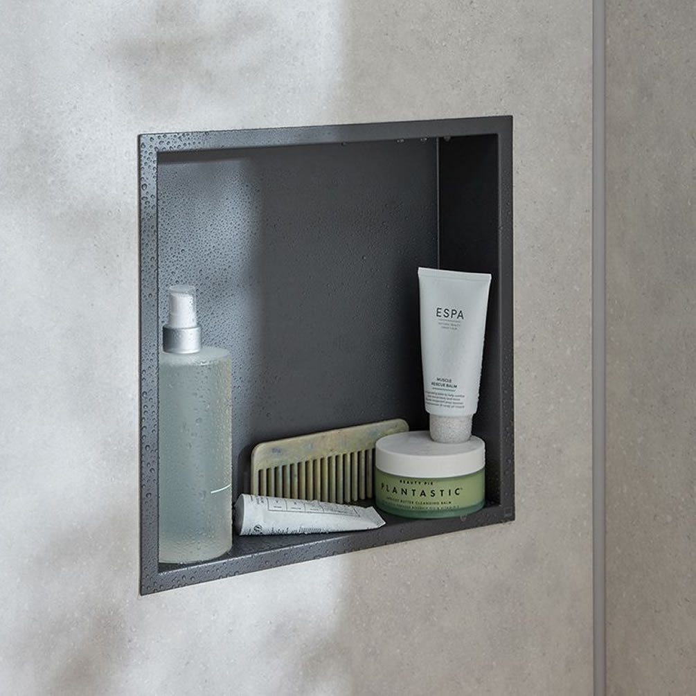 Vado Muse 323 x 323mm Pewter Shower Niche - Lifestyle Image