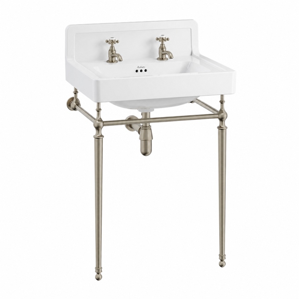 Product Cut out image of the Burlington Contemporary Upstand 610mm Basin & Nickel Washstand