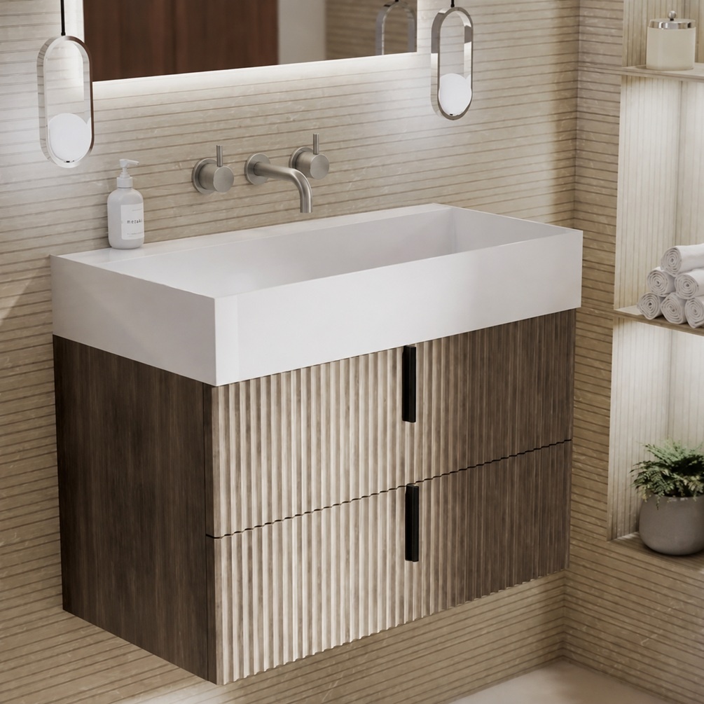 Lifestyle image of Marlow Rockford 800mm Wall-Hung Vanity Unit & 0 tap hole Ceramic Basin
