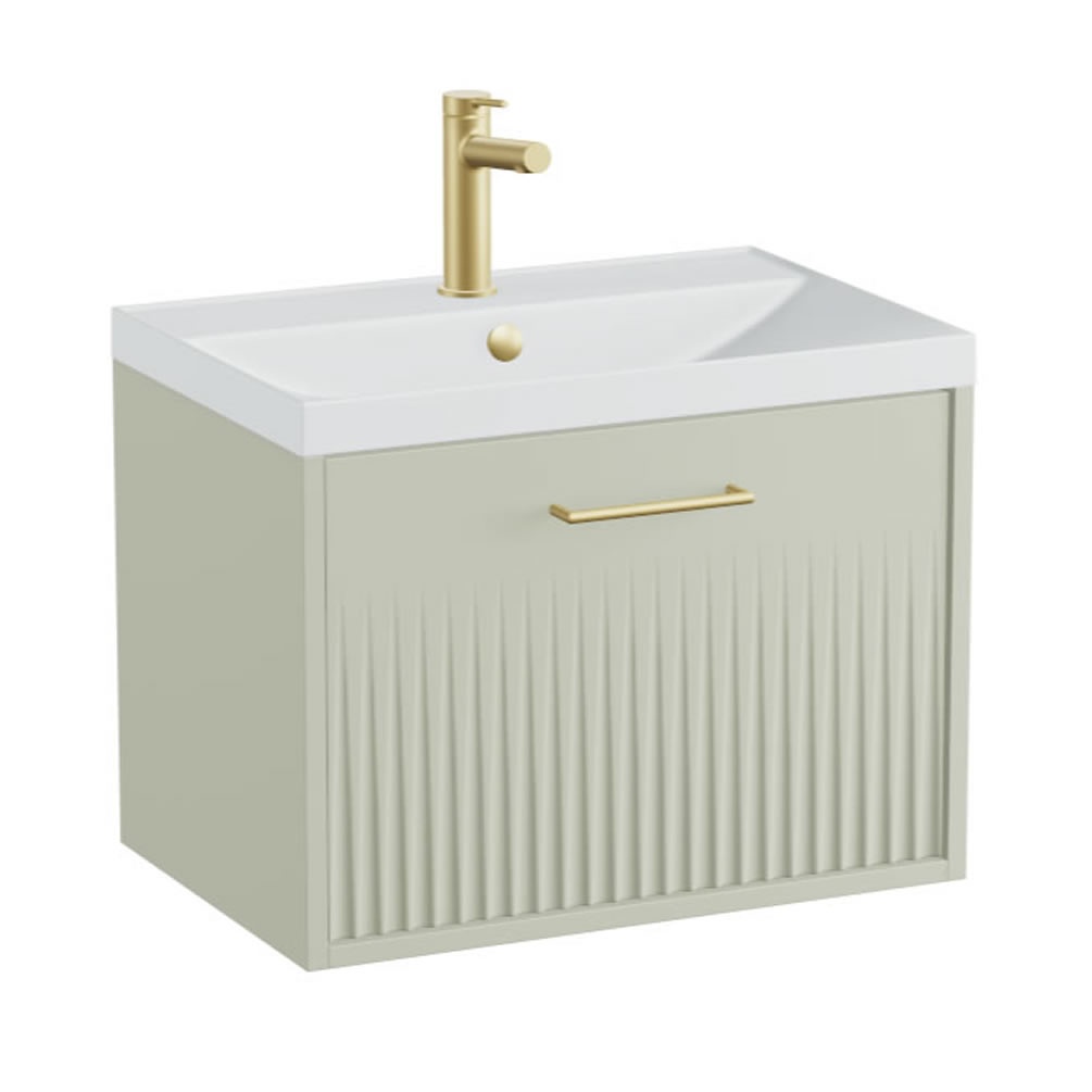 Vado Safari Fluted 600mm Sage Green Wall Hung Vanity Unit & Mineral Basin