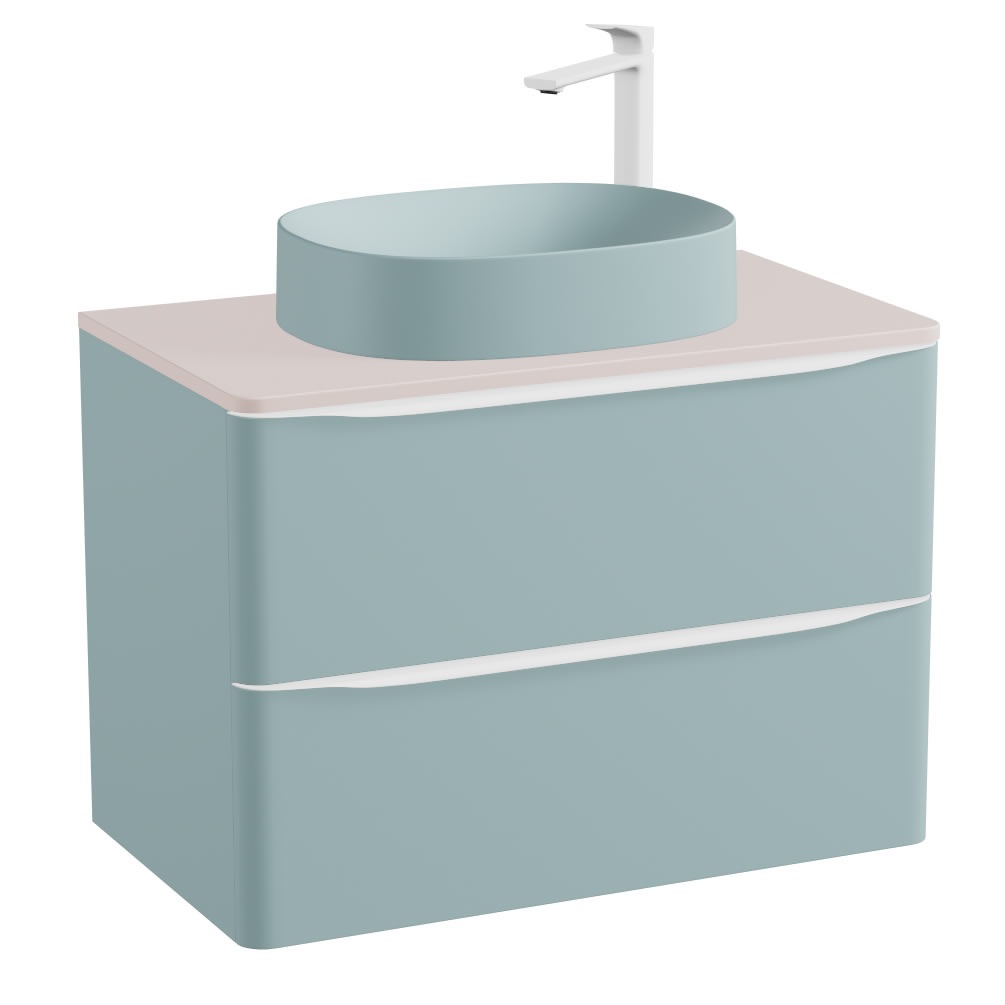 Vado Cameo 800mm Cove Blue Wall Hung 2 Drawer Vanity Unit, Pink Clay Worktop & Cove Blue Basin