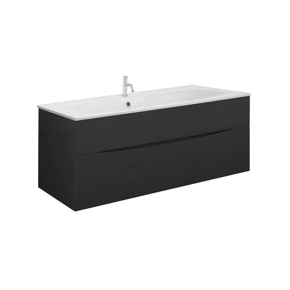 Product Cut out image of the Crosswater Glide II Matt Black 1000mm Double Drawer Unit with Matt White 1 Tap Hole Basin