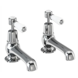 image of a pair of burlington kensington chrome taps with ceramic white lever handles