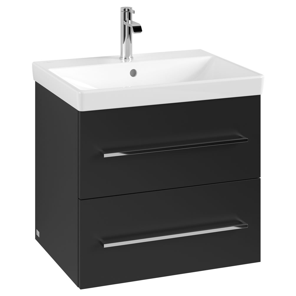 Cutout image of Villeroy & Boch Avento Volcano Black 600mm Wall-Hung Basin Vanity Unit chrome handle