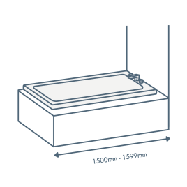 iconography image of a bath with 1500mm to 1599mm length text to show this size bathtub