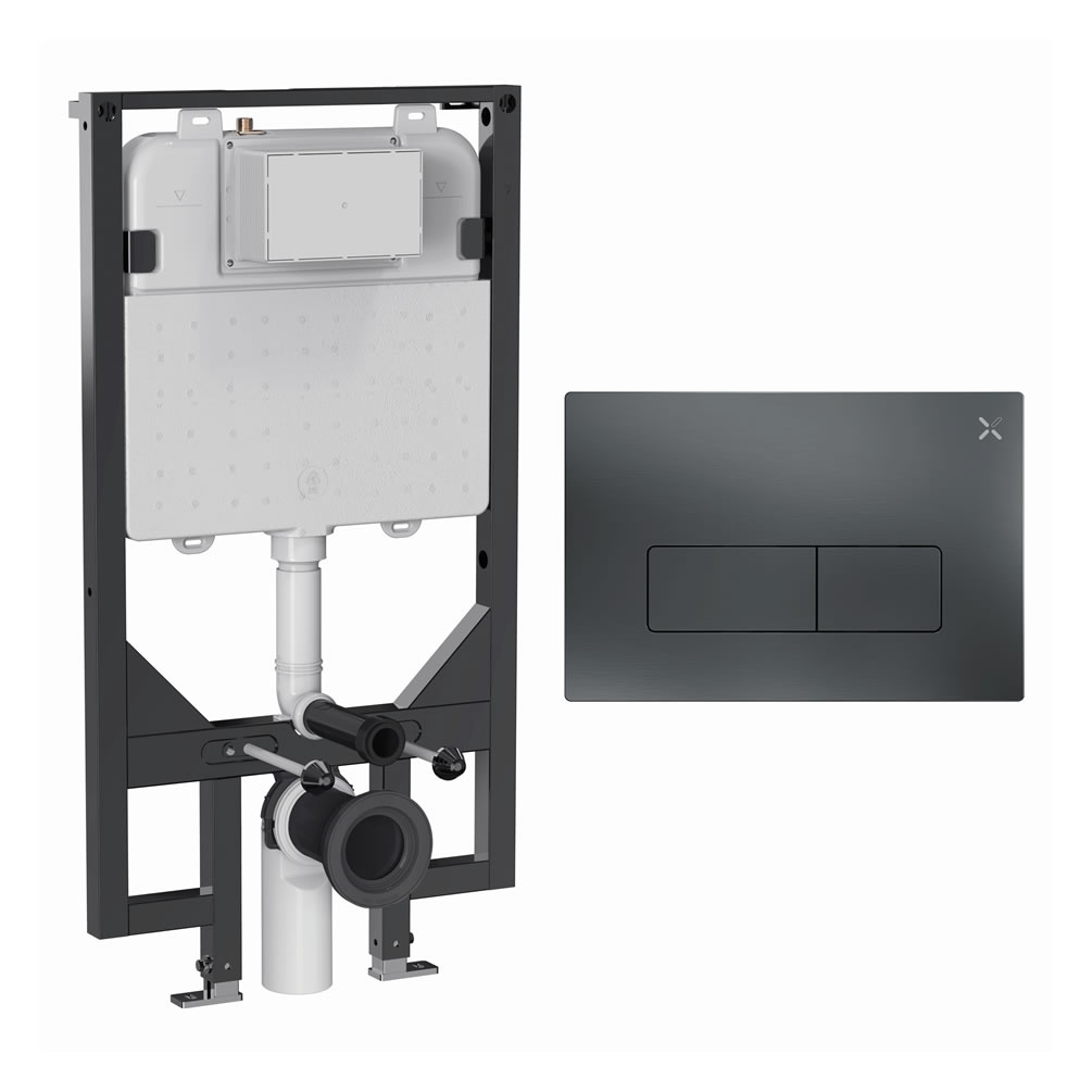Cutout image of Crosswater 1140mm Slim Wall-Hung Cistern Frame & MPRO Slate Dual Flush Plate