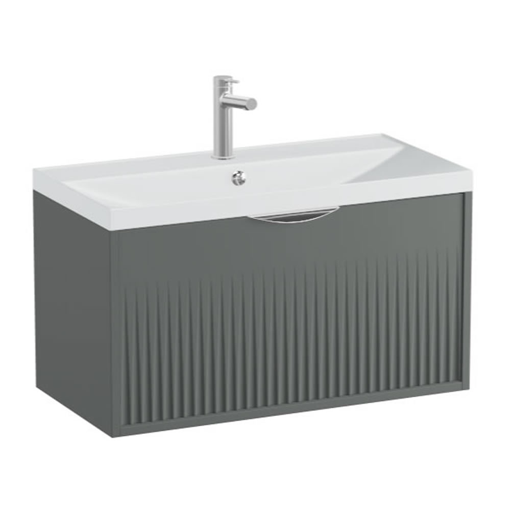 Vado Safari Fluted 800mm Charcoal Grey Wall Hung Vanity Unit & Mineral Basin