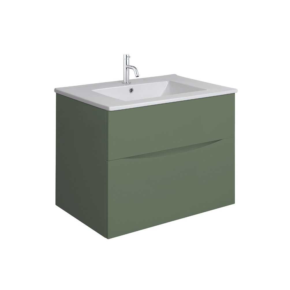Product Cut out image of the Crosswater Glide II Sage Green 700mm Double Drawer Unit with Ceramic 1 Tap Hole Basin