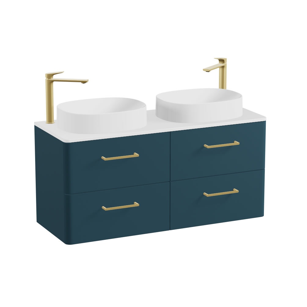 Vado Cameo 1200mm Atlantic Blue Wall Hung 4 Drawer Vanity Unit, Gloss Worktop & Basins