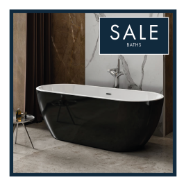 image of freestanding bath with blue box saying sale baths for cheap baths category