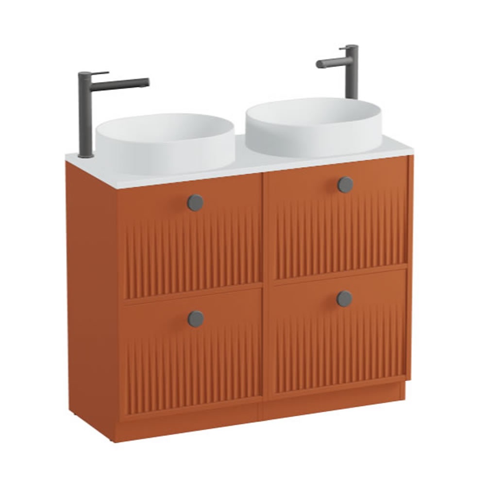 Vado Safari Fluted 1000mm Terracotta Floorstanding Vanity Unit & Arctic Worktop