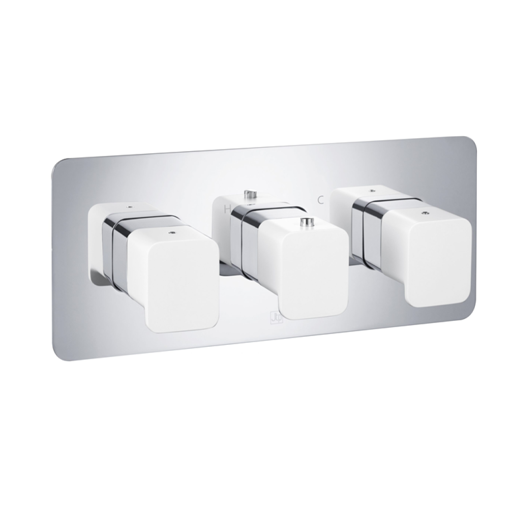 Photo of JTP Axel Chrome & Matt White Landscape Triple Outlet Shower Valve Cutout