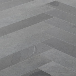 image of slate bathroom tiles in parquet herringbone pattern style