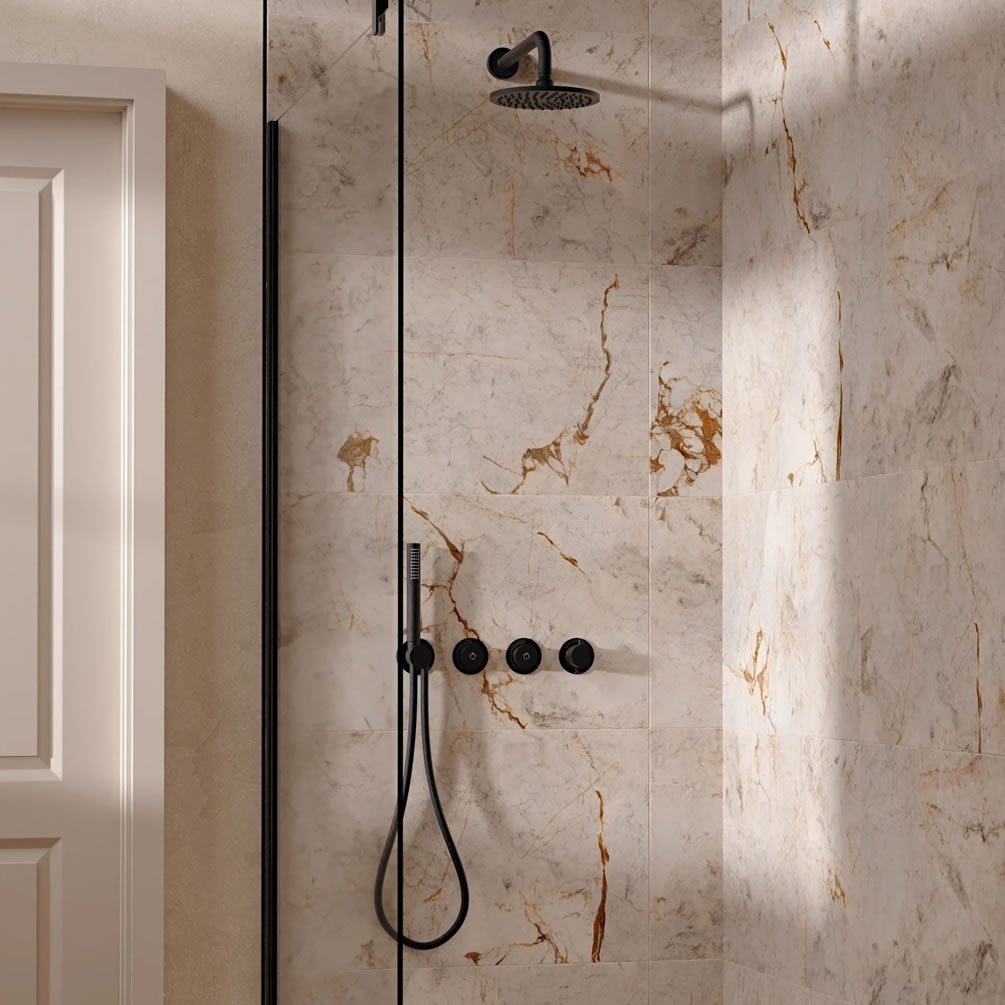Lifestyle image of Crosswater Module Push Matt Black Dual Outlet Shower Set