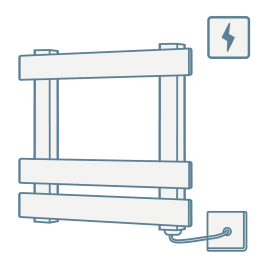 iconography image of an electric towel rail with an icon of a thunderbolt for electric towel rails and radiators category