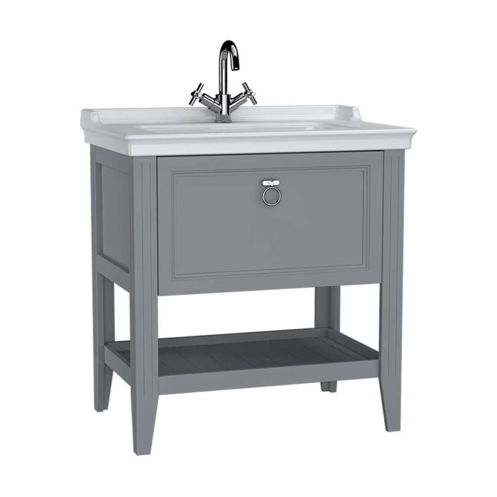 Photo of VitrA Valarte 800mm Matt Grey Single Drawer Unit - 1TH Unit with Chrome Handles Cutout