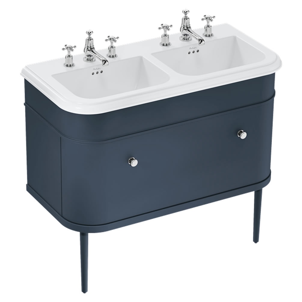 Burlington Chalfont 1000mm Double Ceramic Basin (3 Tap Holes) With Blue Unit & Legs