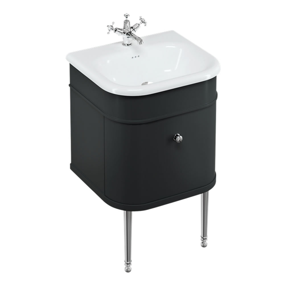 Burlington Chalfont 550mm Black Unit, Natural Stone Basin & Chrome Legs