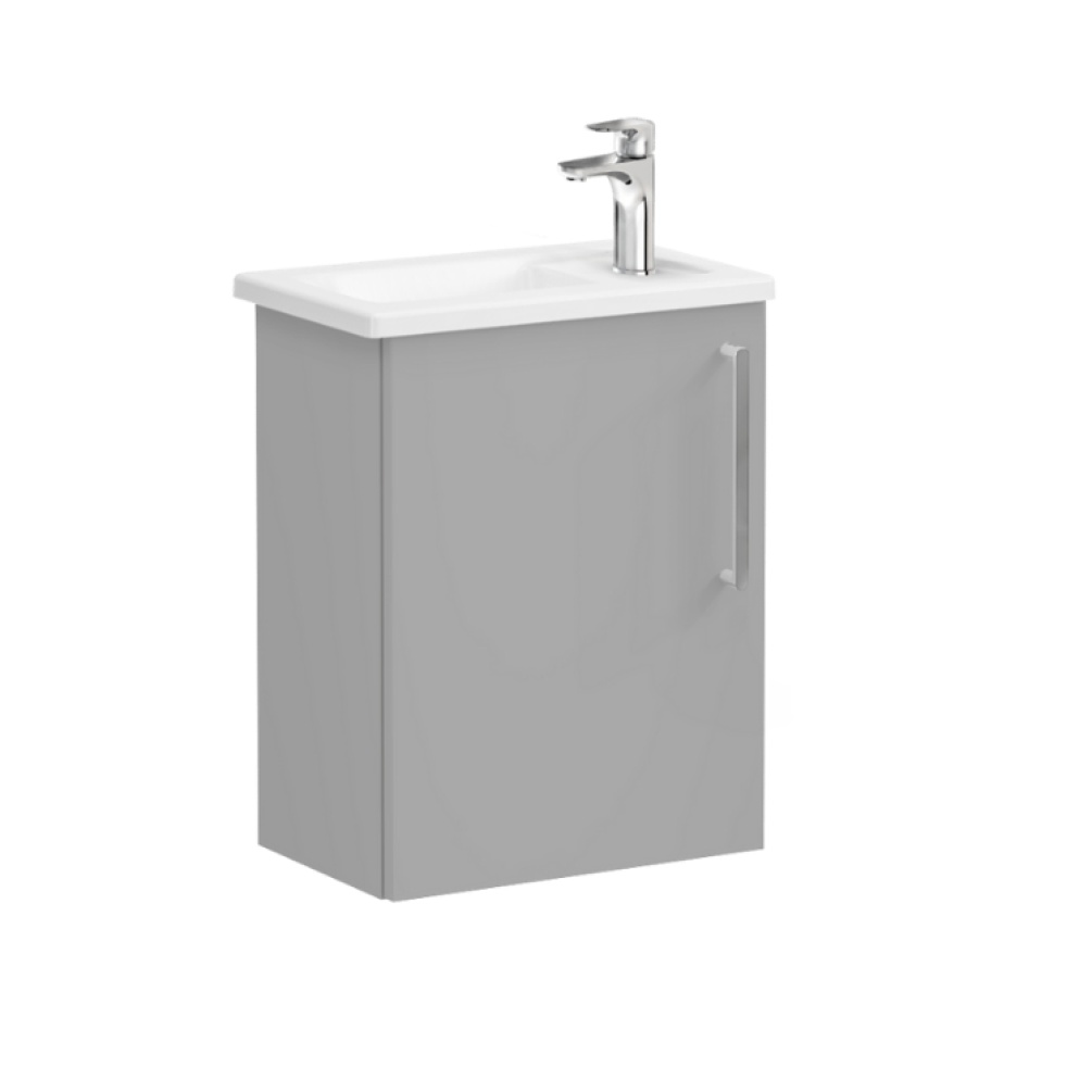 Product Cut out image of VitrA Root Flat Rock Grey 450mm Washbasin Unit with chrome handle