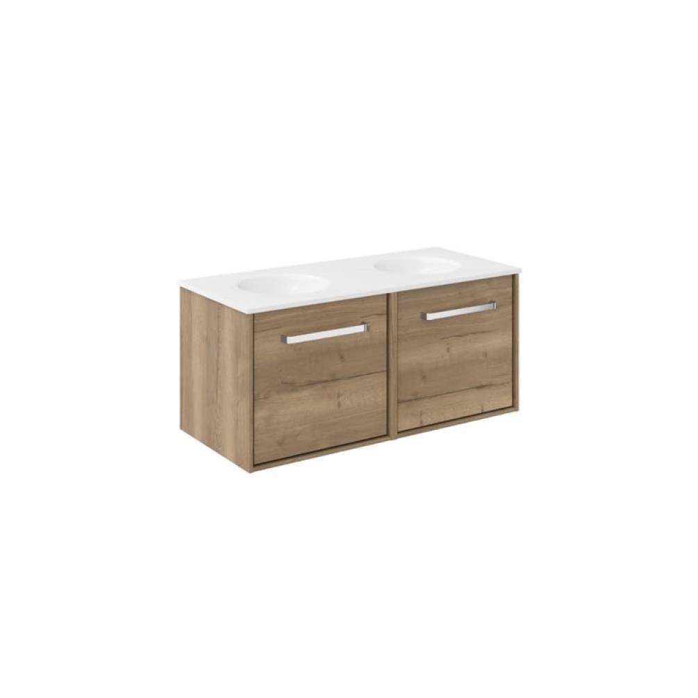 Cutout image of Crosswater Infinity 1000mm Windsor Oak Wall-Hung Vanity Unit & Double Basin