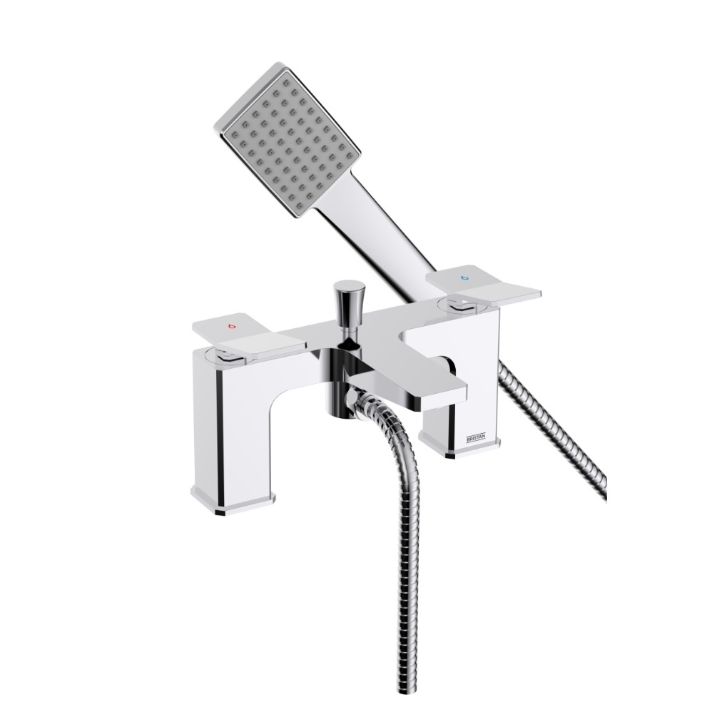 Product cut out image of the Bristan Tangram Chrome Deck Mounted Bath Shower Mixer
