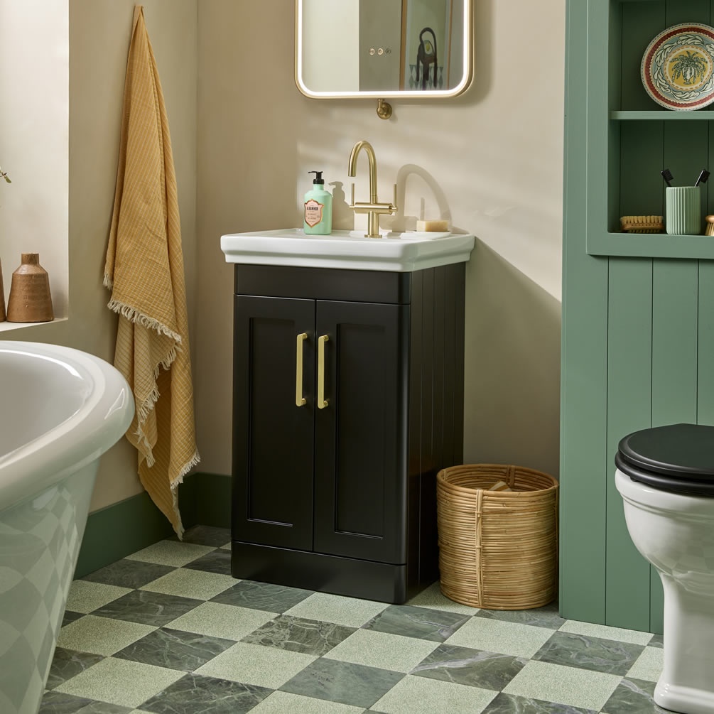 Tavistock Marston 600mm Matt Black Freestanding Vanity Unit & Basin - Lifestyle Image 1