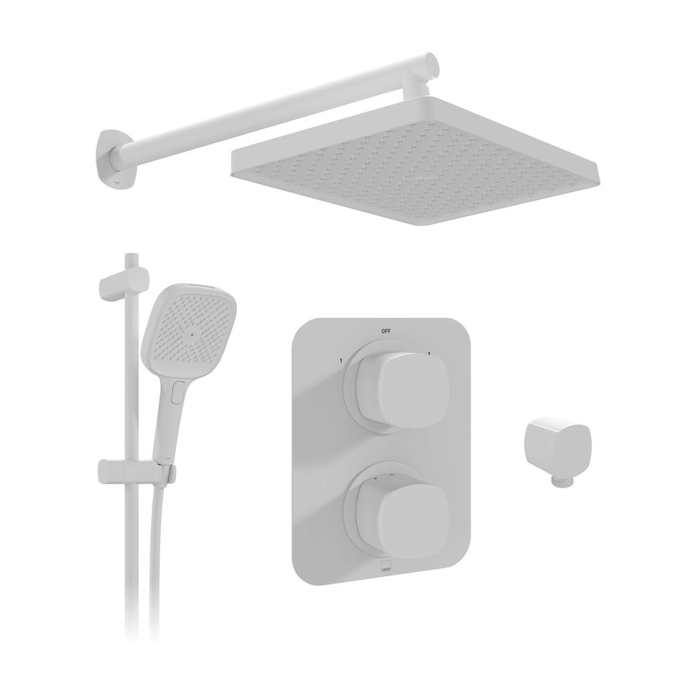 Cutout image of Vado Cameo Matt White Dual Outlet Slide Rail Shower Pack