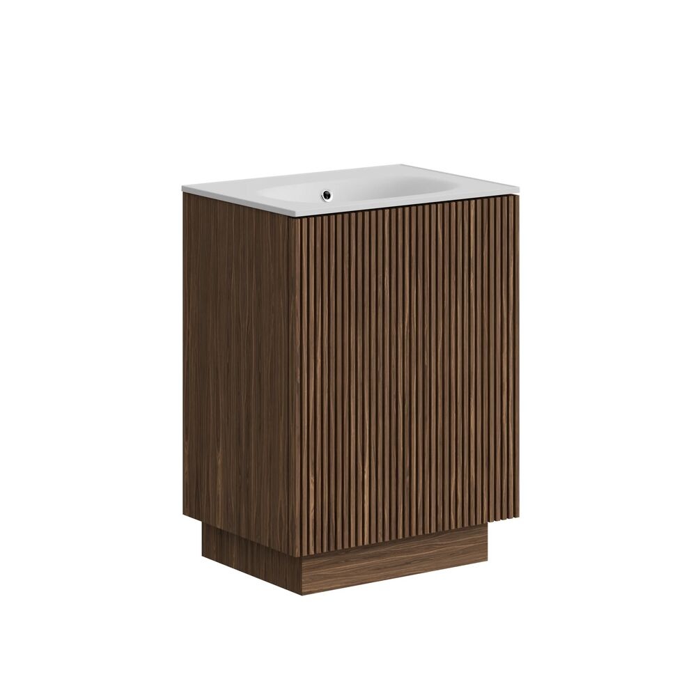 Crosswater Limit Royal Walnut 600mm Floorstanding Vanity Unit & Matt White Basin