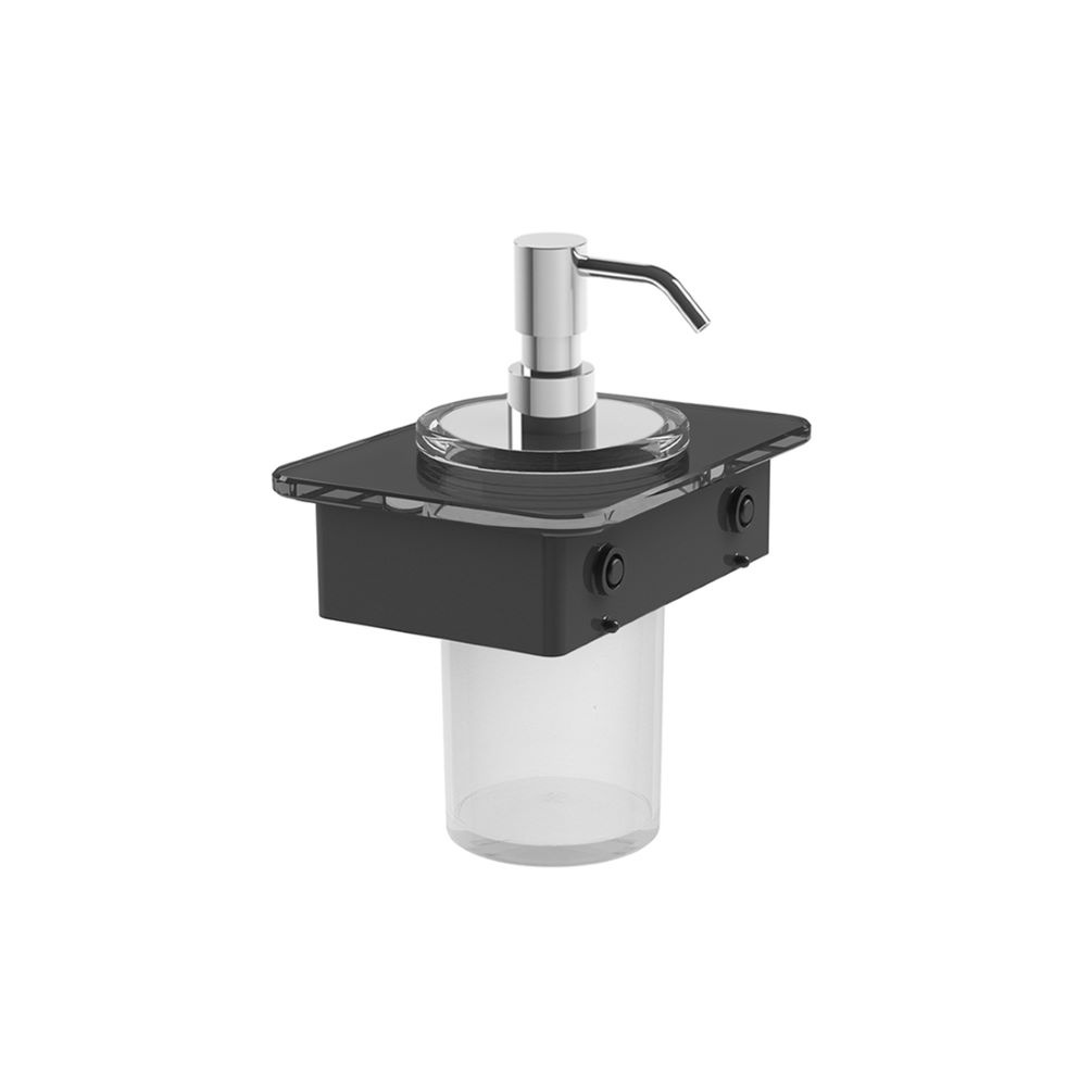 Cut out image of Vado Cameo Muse Chrome Soap Dispenser with 150mm Black Glass Shelf