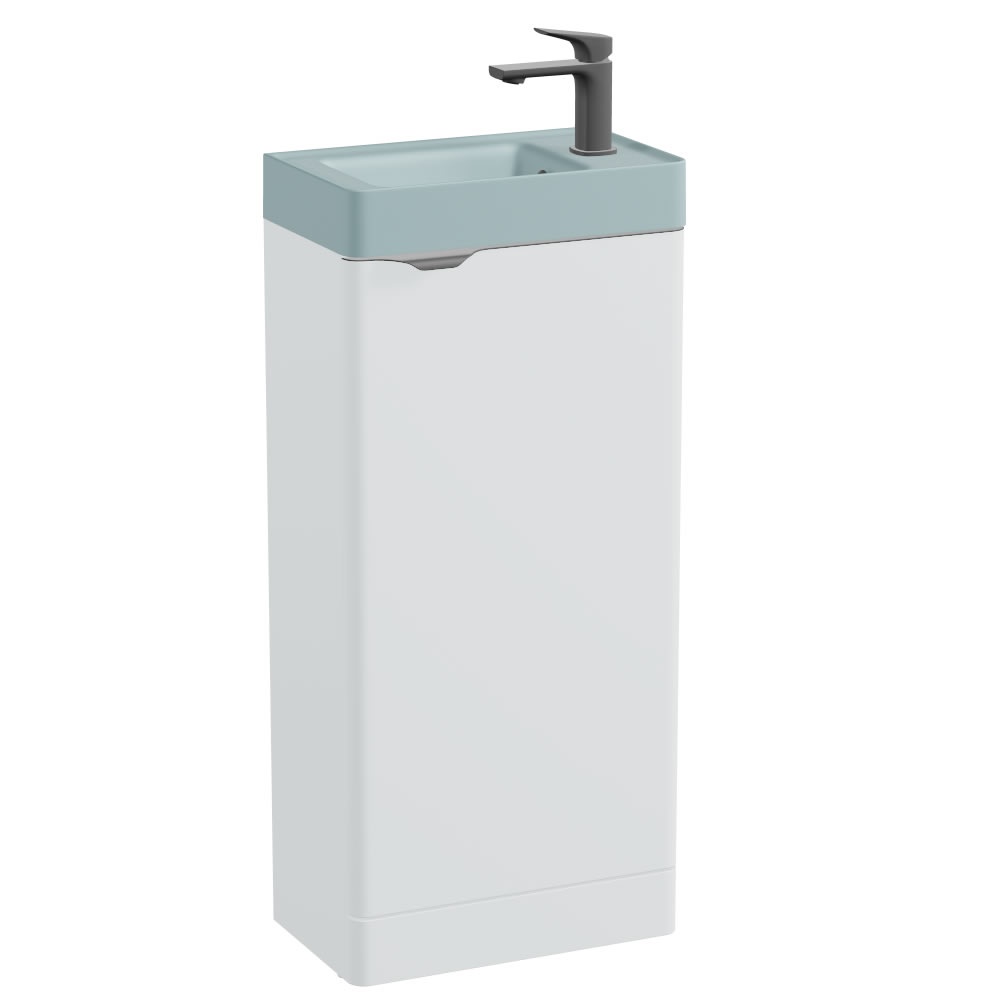 Vado Cameo 400mm White Floor Mounted Cloakroom Vanity Unit & Blue Basin - Right Hand