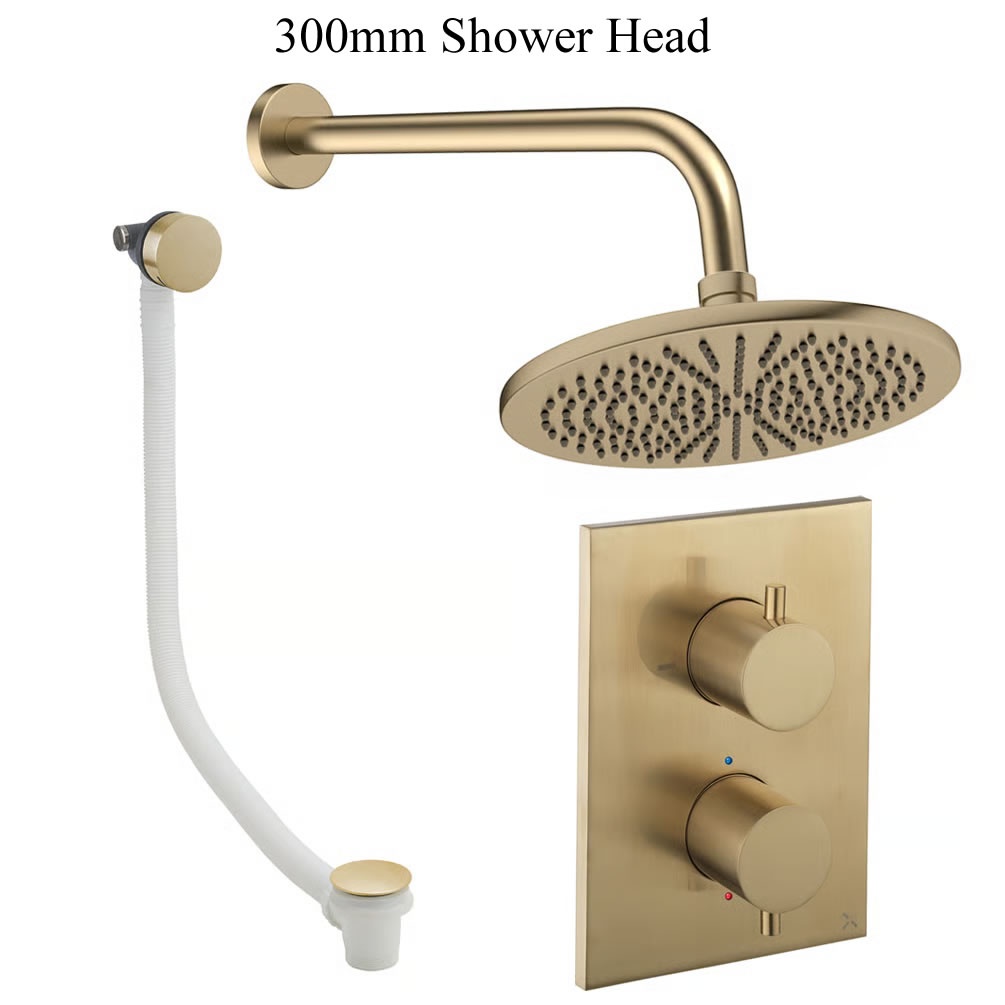 Cutout image of Crosswater Crossbox Brushed Brass Dual Outlet Shower Bath Set