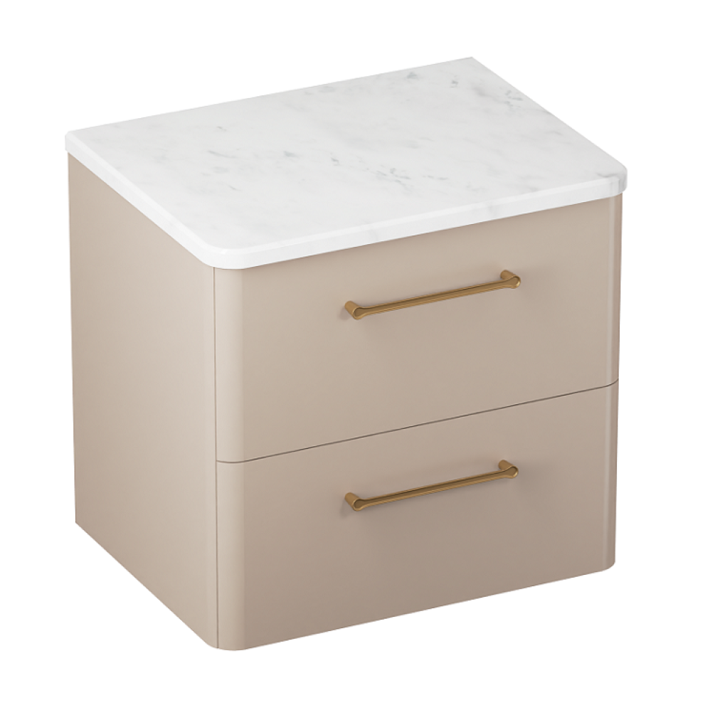 Product cut out photo of Britton Bathrooms Camberwell Warm Beige 600mm Wall Hung Vanity Unit with Worktop with Black Handles