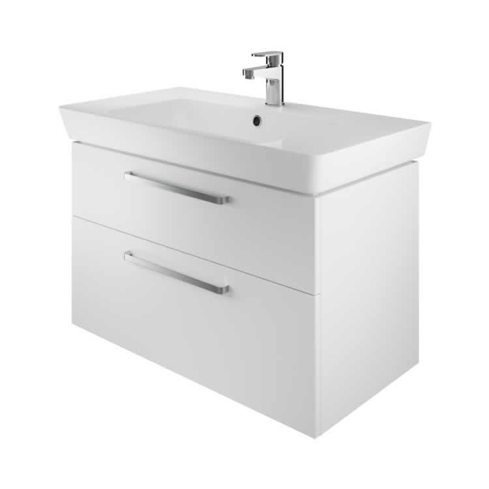 Photo of The White Space 800mm Wall Hung Vanity Unit & Basin - Gloss White Finish