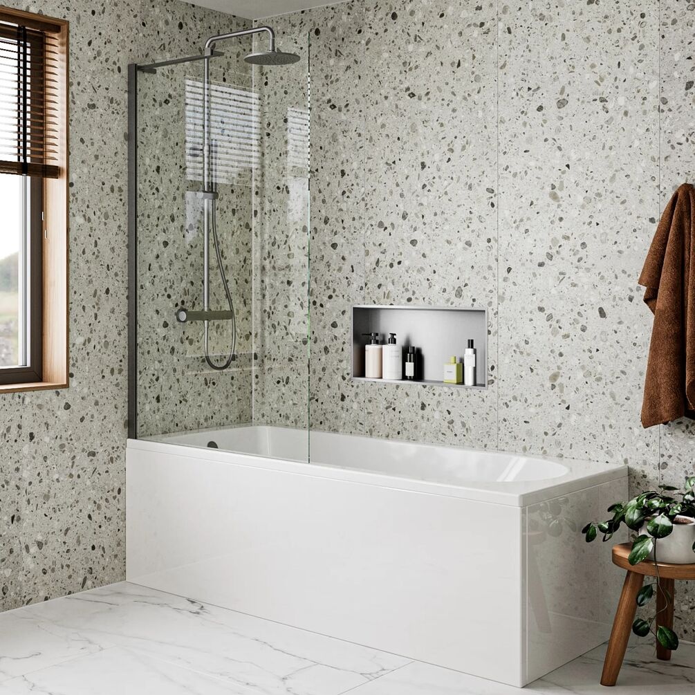 Lifestyle image of Crosswater Clear 6 Slate Fixed Bath Screen
