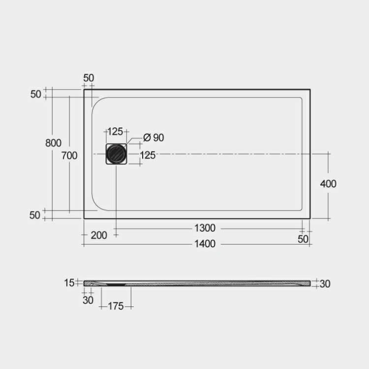 RAK Feeling Matt Grey 1400 x 800mm Rectangle Shower Tray Sanctuary Bathrooms