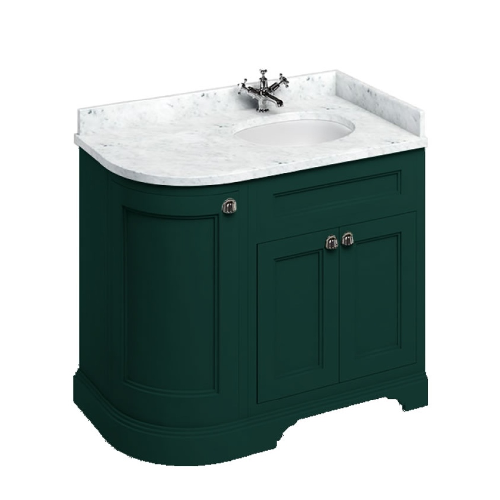 Burlington Minerva 980mm Right Handed Curved Worktop & Matt Green Freestanding Vanity Unit